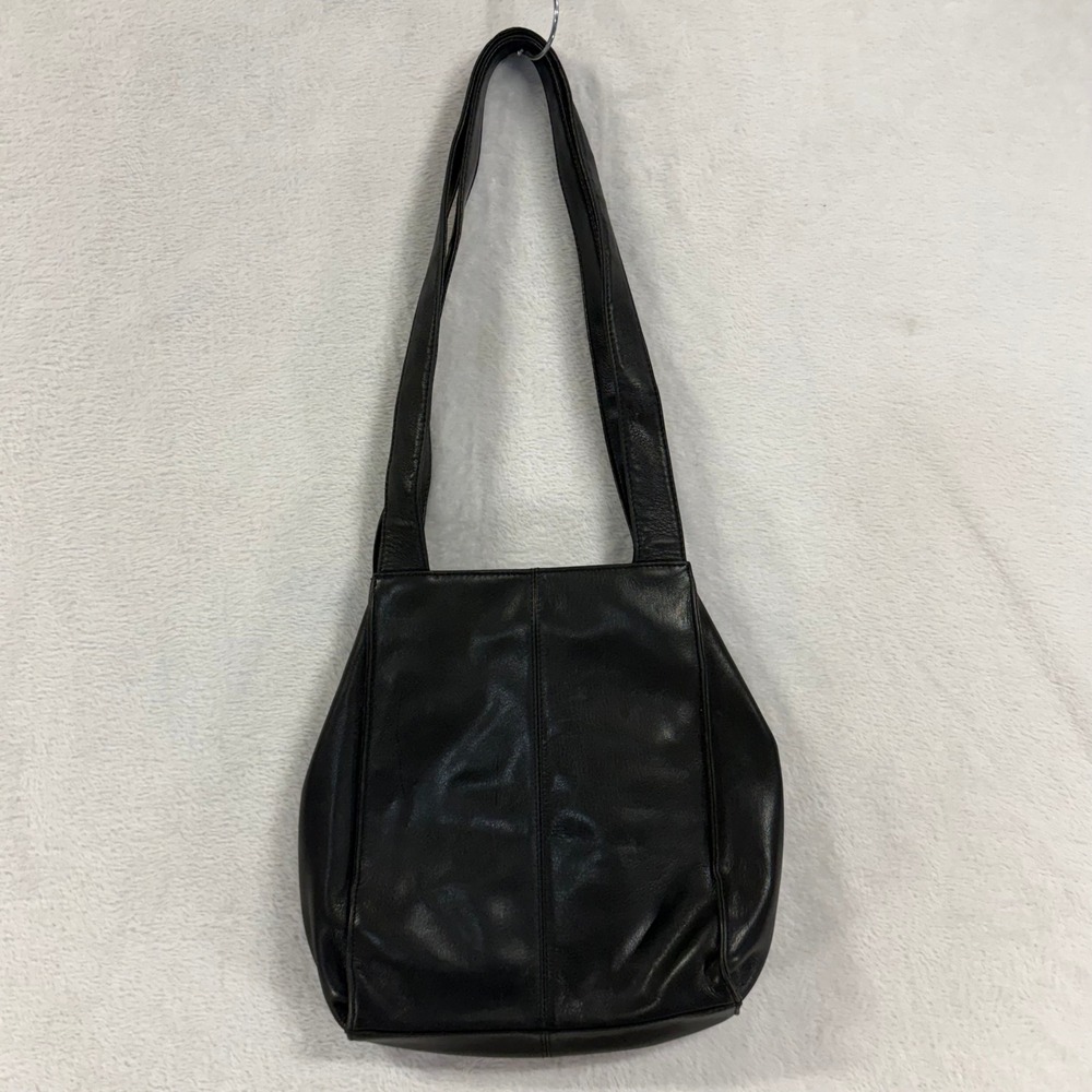 VTG Nine West OS Black Genuine Leather Shoulder Bag Minimalist Hobo Purse Y2K